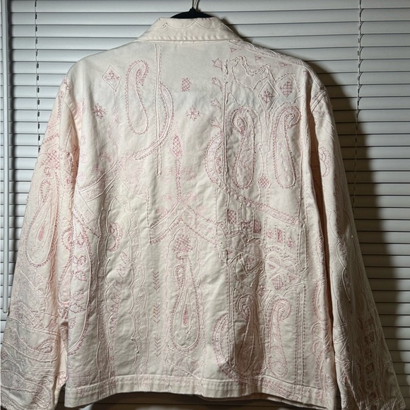 Chico's Design Cream and Pink Paisley Jean Jacket - Picture 5 of 5